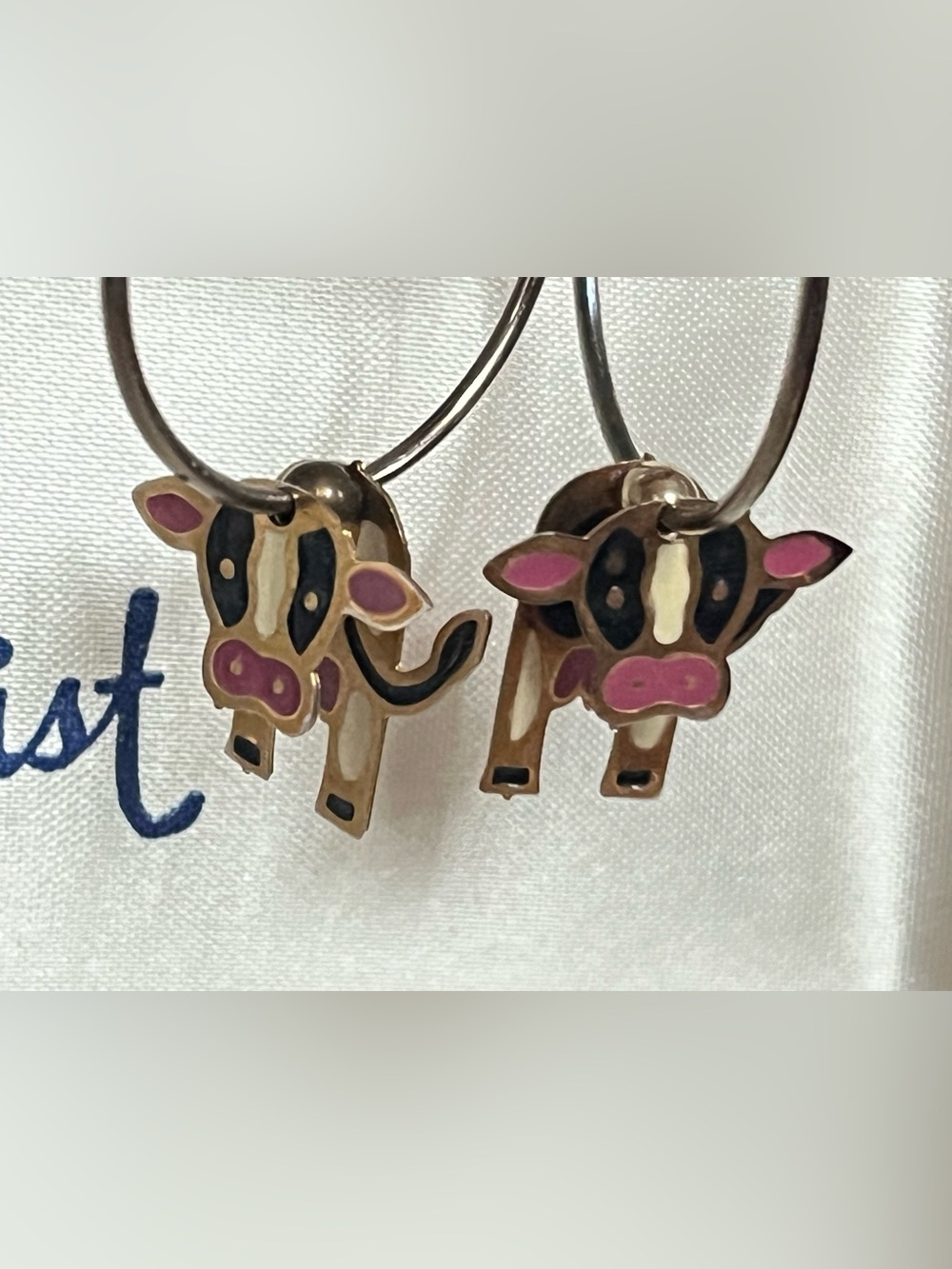 Adorable Vintage Cow Hoop Earrings